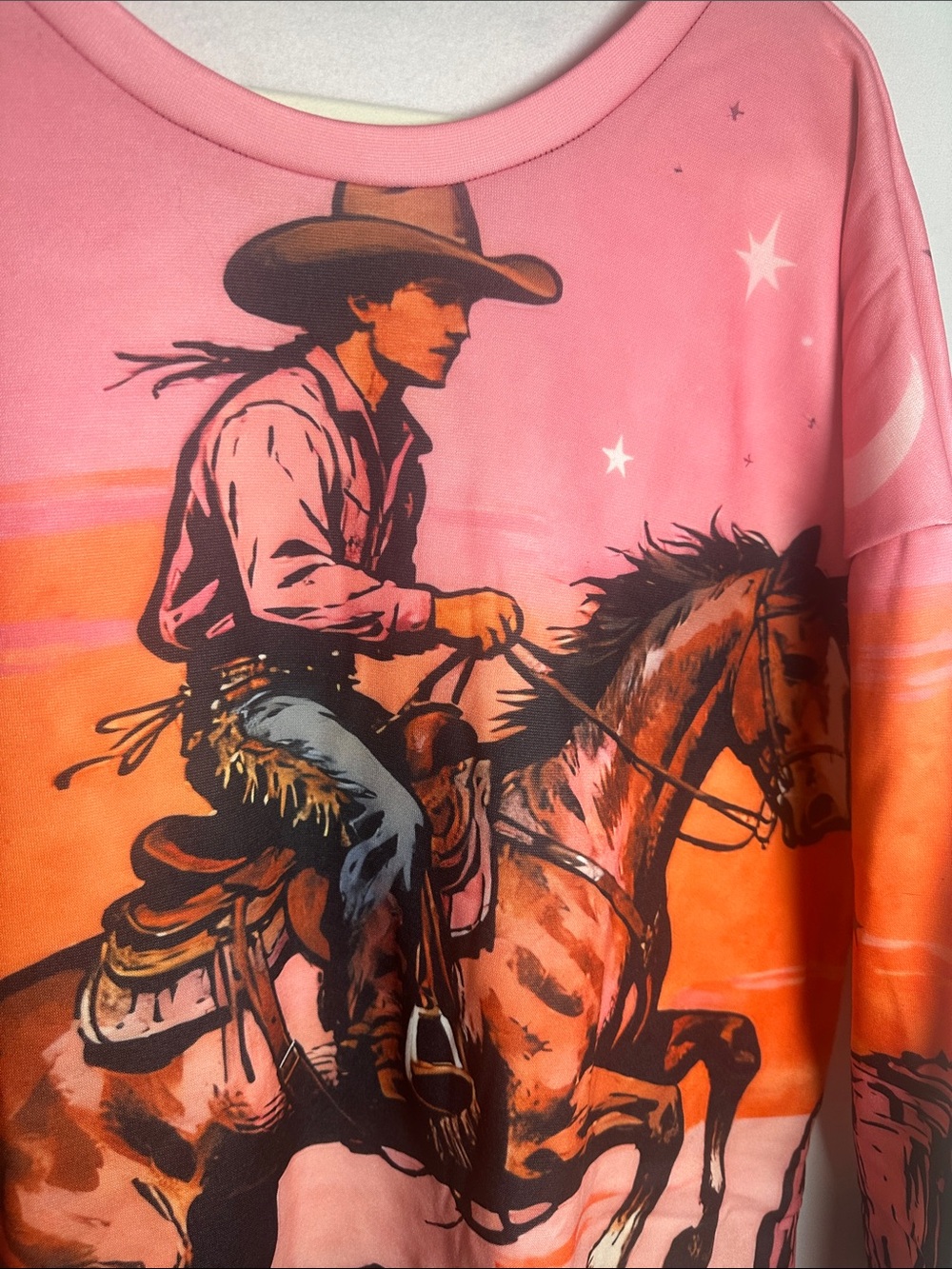 Source Unknown Pink and Orange Western Cowboy Graphic Sweatshirt - Picture 3 of 9
